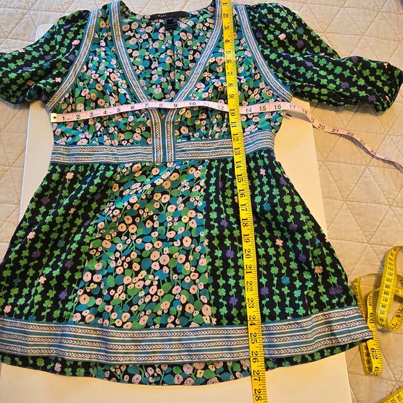 Marc Jacobs Blouse Women's 8 Green Mixed Floral Empire Waist Y2K Boho READ - Picture 10 of 10